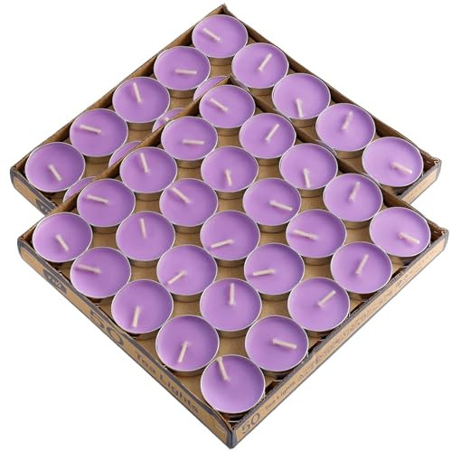 Kinmsito Lot de 100 bougies chauffe-plat violettes - Durée de combustion : 2 heures - Bougies rondes - Bougies chauffe-plat romantiques pour anniversaire, maison, fête, mariage, Saint-Valentin (violet