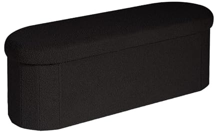 PINPLUS Sitzbank mit Stauraum, Ovales Design, 110x38x38cm, Schwarz | Weicher Boucle-Stoff, Klappbar, Großes Staufach, Fußbank, Bettbank, Aufbewahrungsbox, für Flur/Wohnzimmer/Schlafzimmer
