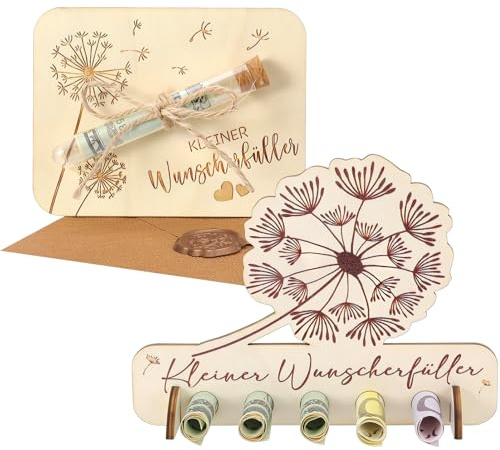 Vyuwast Wunscherfüller Geldgeschenke Holz, Pusteblume Geldgeschenke Verpackung mit Umschlägen, Lustige Geschenke aus Holz für Weihnachten Geburtstag Hochzeit Jugendweihe Reisen