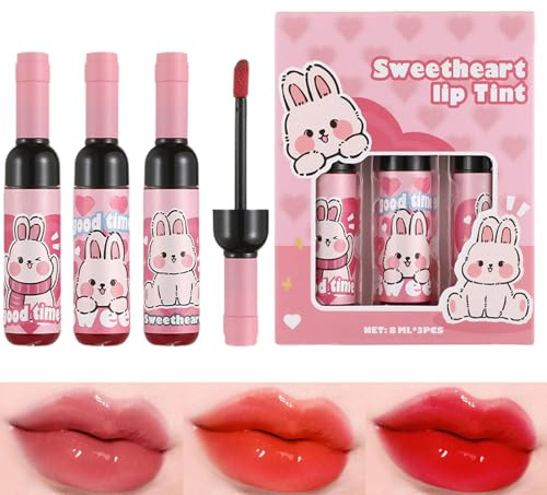 Lipstick Dye Lip Gloss Set, 3 Colours Pigmented Lip Stain Set, Wine Bottle Shape, Long Lasting Daily Makeup for Women, Girls, Mother or Girlfriend