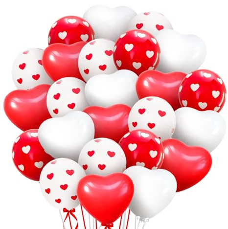 Fesnova 40 Stück Rote und Weiße Herzluftballons, 12 Zoll Herzluftballons Ballons, Latexballons für Verlobung, Hochzeit, Verlobung, Geburtstag, Romantische, Valentinstag Dekoration