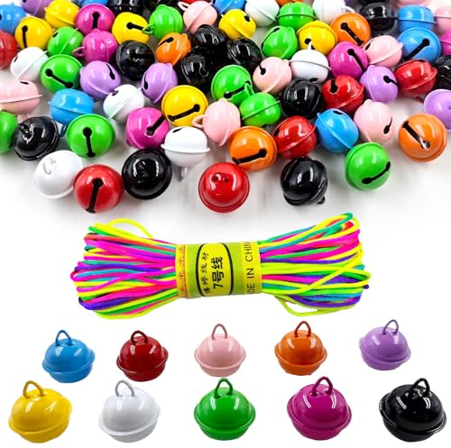 60 Stück Glöckchen Metallglöckchen, 22mm Kleine Glöckchen mit 20m Bunt Seil, Bunte Anhänger Weihnachten Schellen mit Löchern für DIY Schmuck Schmuckherstellung Haustier (10 Farben)