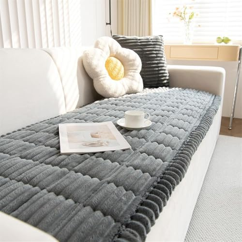 FASCINATDECO Thick Sofa Covers Washable - Soft Corduroy Sofa Cover 2 3 4 Seater, Non-Slip Couch Cover, Sofa Cushion Covers Sofa Slipcovers Furniture Protector for Living Room (Dark Grey, 70x70cm)