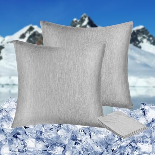 HOMFINE kühlender Kissenbezug 2er Set - 80 X 80 cm Kuhlmatte für Mensch Grau,Cooling Pillows,Nachtschweiß,Superweiche seitenschläferkissen Kissenhülle, Kühlfaser Doppelseitiges,abkühlung Sommer