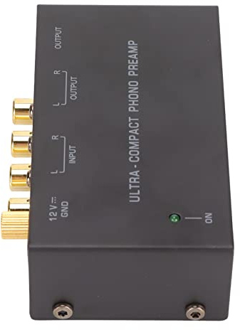 ERYUE Phonographenverstärker mit Verstärkungsanpassung, Rauscharmer Operationsverstärker, Signalumwandlung in Line-Level-Signal, Plug-and-Play-Material aus Schwarzem Metall, Einfacher (EU-Stecker)