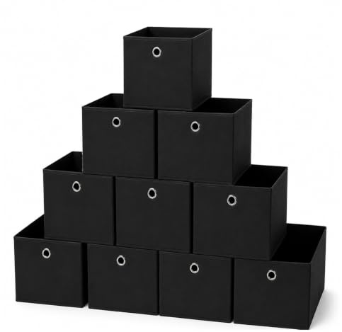 10er Faltbare Aufbewahrungsboxen 32x32x32 cm Stoffboxen mit Fingerloch für Kallax Regale Platzsparende Würfelboxen aus Vliesstoff Aufbewahrungslösung für Würfelregal Schrank Kinderzimmer Schwarz