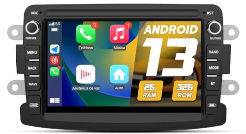 Junsun Android Autoradio für Duster, Dokker, Sandero, Lodgy, Logan, Captur | 2GB+64GB, with 7 zoll Touchscreen CarPlay, Android Auto, FM Radio, Bluetooth, WLAN, Navigtion, Lenkradsteuerung