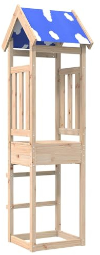 QUAHEAS Torre de juego marrón 52,5 x 46,5 x 208 cm madera de pino maciza casa de juegos para niños, casa de zanco, casa de árbol, casa de madera, jardín, exterior, terraza, escalada, tobogán