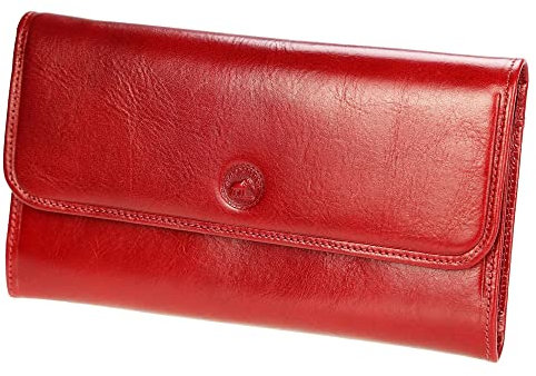 OLIVIA Portefeuille en Cuir - Grand Portefeuille Porte Chéquier Femme Pack Cadeau avec Porte clés Noir - Rouge, Cuir