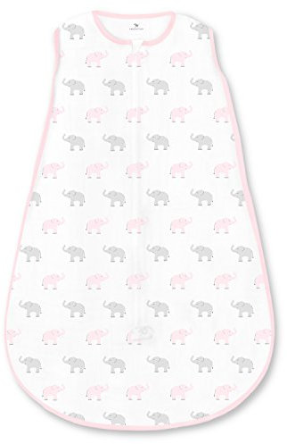 Amazing Baby von SwaddleDesigns, Wunderbarer Schlafsack aus Baumwoll mit 2-Weg-Reißverschluss, Winzige Elefanten, Hellrosa, Groß, 12-18 Monate