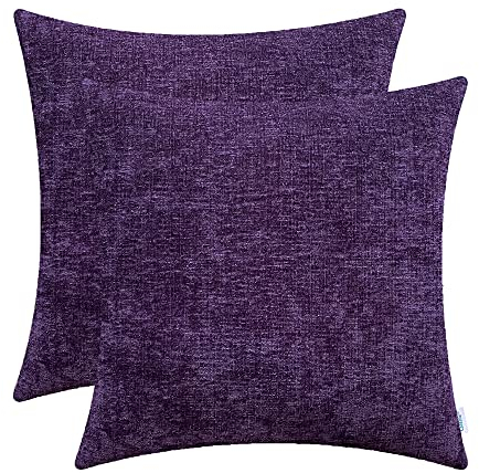 CaliTime Gemütliche Kissenbezüge für Couch, Sofa, Heimdekoration, einfarbig, weiches Chenille, 50 x 50 cm, Pflaumenviolett, 2 Stück