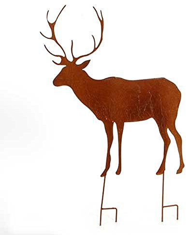 Scheu Gartenstecker Hirsch, Edelroststecker, 53 x 58 x 73 cm, Metall, Braun, Gartenfigur, Sculpture
