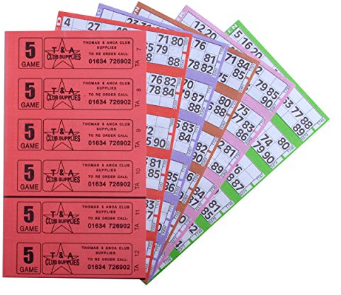 Jumbo Bingo 750 BOOKS 5 PAGE GAME STRIPS OF 6 TV TICKET SHEET BIG BOLD NUMBERS