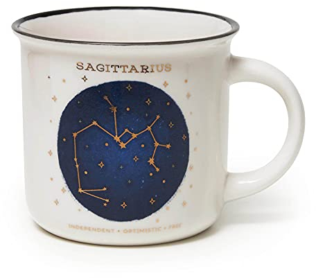 Legami - Taza, Count Your Lucky Stars, Tema Sagittarius, Taza de Porcelana New Bone China, Signo del Zodiaco Laminado en Oro, Apta para Lavavajillas, Capacidad 350 ml