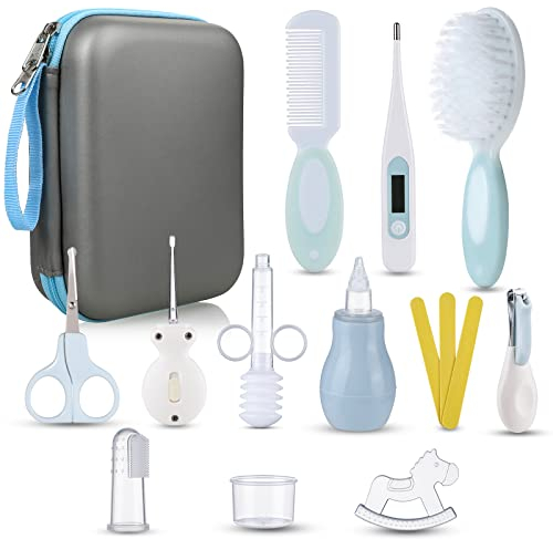 Lictin Babypflegeset 15 teilige Baby Pflegeset Neugeborene mit Fieberthermometer Nasensauger Kamm Nagelschere Baby Erstausstattung Pflegeset für Neugeborene (Grau)