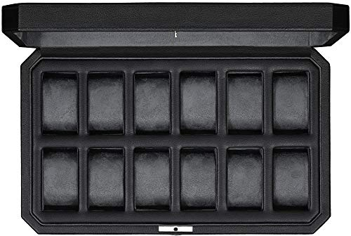 ROTHWELL 12 Slot Leder Uhrenbox Luxus Uhrengehäuse, Herren Aufbewahrungsboxen Halter (Schwarz/Grau)