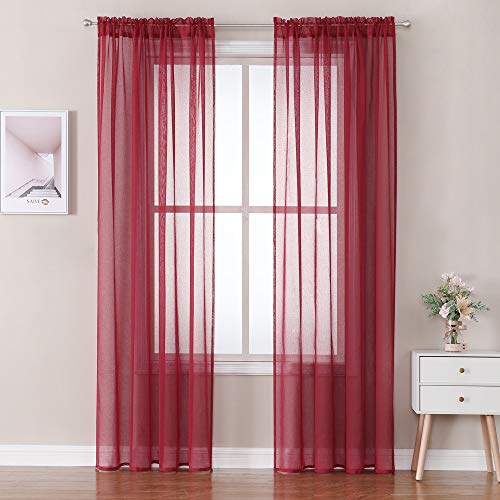 MIULEE Sheer Voile Vorhang Stangedurchzug Transparente Gardine aus Voile Vorhänge Fensterschal Transparent Wohnzimmer Luftig für Schlafzimmer 2er Set 140 X 160 cm (B x H), Rod Pocket Rot