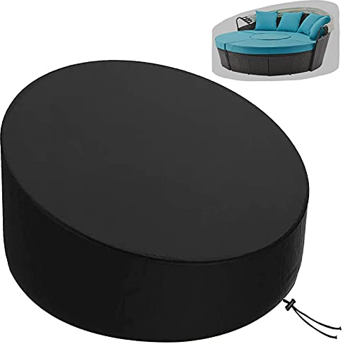 KEKAFU Sonneninsel Abdeckung mit Einstellbarer Spanngurt, SchutzhüLle für Sonneninsel Wasserdicht, 210D Oxford Gewebe Abdeckhaube Sonneninsel Rund - Schwarz (190 * 90-50 cm)