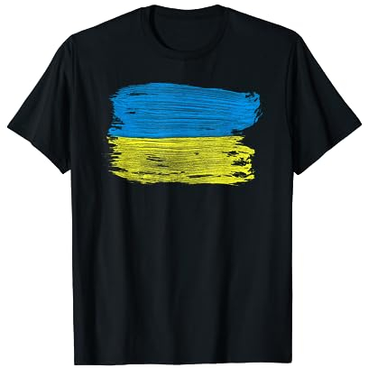 Ukrainische Flagge, Gelb und Blau bemalte Bänder T-Shirt