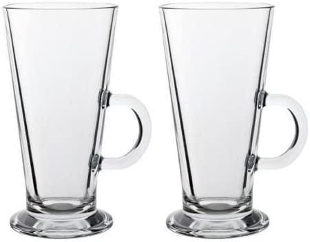 Latte Coffee Glasses, Tall Coffee Mugs with Handle, Large Size Glass, Tall Funnel Clear Glasses for Iced Coffee, Cappuccino, Hot Chocolate, Big Plain Glasses Set of 2, Transparent
