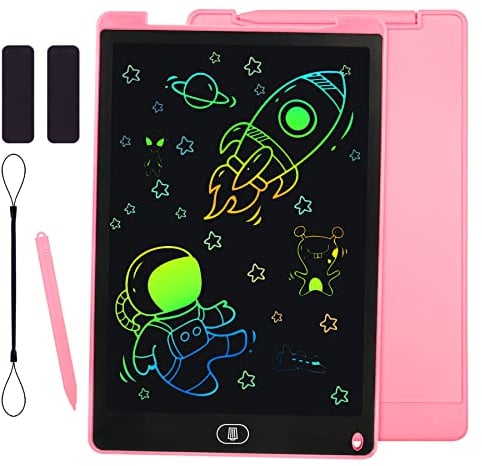 KidsPark Tableta de Escritura LCD de 12 Pulgadas, Colorida Tablero de Dibujo para Niños, Escritura a Mano Borrable Portátil Juguetes para Niños y Niñas, Rosa