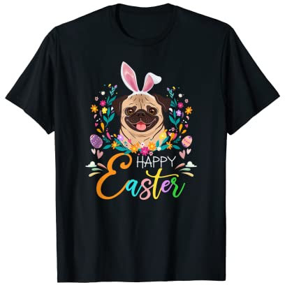 Frohe Osterhase Mops Liebhaber mit Ostereiern T-Shirt