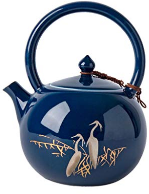 QHLOM Teiera Premium Teiera in Porcellana Belle Ceramica for Ceramica da teiera tè Egret Pattern Pottery Globo Teiera Teiera in Ceramica for tè Kungfu, Blu Gloss 230ml / 7.8oz Amante del tè, Regalo
