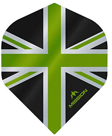 Mission Darts 5xF3135 Alliance No2-150 Microns Premium Extra Strong UV Union Jack Dart Flights - Black & Green