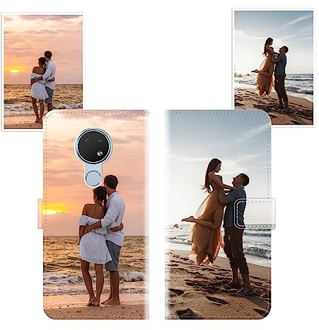 Sunrive Personalisierte hülle kompatibel mit Nokia 7.2 Handyhülle Benutzerdefiniert,Schutzhülle Lederhülle handykette universal Etui mit Eigenem Foto Bild Text Individuelle
