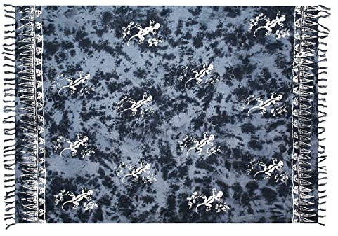 Pareo Sarong Strandtuch Damen - Wickelrock Strand - Handtuch Blickdicht als Wickeltuch oder Handtuchkleid und Wickelkleid Damen - Handarbeit aus Fair Trade Herstellung Batik Grau Gecko