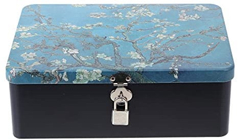 Coffre De Rangement Rectangulaire En Fer Avec Motif Fleur D'Abricot, Boîte Verrouillable Avec Cadenas Et Clés Pour Stockage Et Décoration
