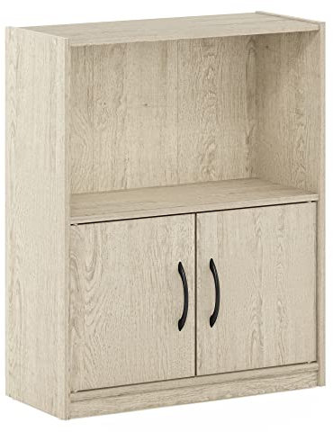 Furinno Gruen 2-Tier Open Shelf Bookcase with 2 Doors Storage, Metropolitan Pine