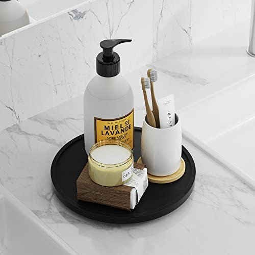 Homerays Bambus Drehteller Organizer Lazy Susan, Drehteller Küchen Organizer-22cm, Anti-Rutsch-Gewürzregal Drehbar für Küche Speisekammer Schrank Tisch Arbeitsplatte, Schwarz