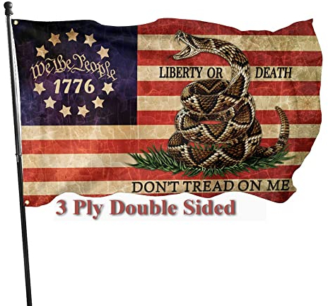 Dont Tread On Me Flagge We The People Flagge, 90x150 cm, doppelseitig, 1776 Retro-Flagge, strapazierfähig, 3-lagig, Polyester mit 2 Messingösen für Innen- und Haus, patriotische Banner zum Dekorieren