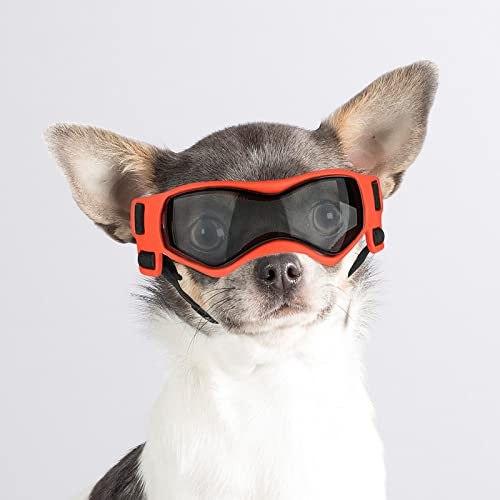 Enjoying Hundebrille für kleine Hunde, UV-Schutz Hund Sonnenbrille kleine Rasse, Welpenbrillen für Fahren, Winddichte staubdichte Anti-Nebel, verstellbare, cool orange