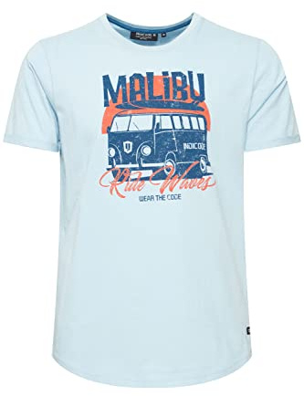 Indicode IDDaniel Herren T-Shirt Kurzarm Shirt mit Print Rundhals-Ausschnitt Frontprint hochwertige Baumwoll-Qualität, Größe:3XL, Farbe:Sky Way (403)