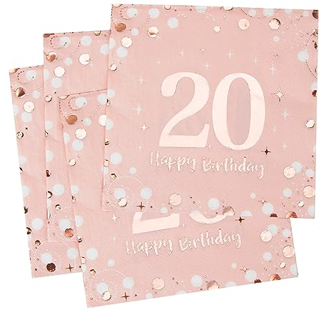 Servietten 20. geburtstag, 30 Stück Rosa Geburtstags Servietten, Happy Birthday 20 Servietten, 3-Lagig Milestone 20 Tischdekoration Papierservietten für Junge mädchen Geburtstag Feiern Party Jubiläum