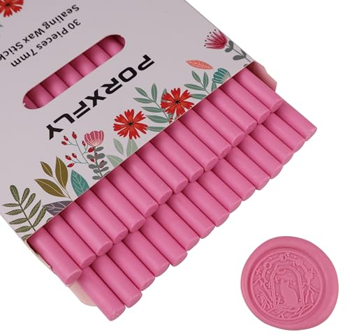 30 Stück 7mm Siegel Wachs Sticks für Klebepistole, PORXFLY Mini-Siegelwachsstäbe, ideal für Karten, Umschläge, Hochzeitseinladungen, Geschenkverpackungen, Weinpakete (Rosa)