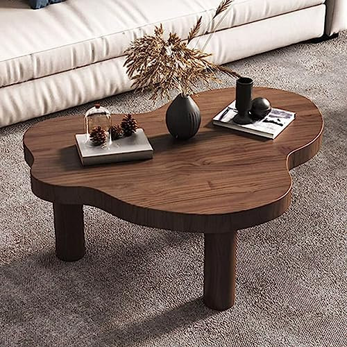Table Basse en Bois Massif IrréGulier avec 3 Pieds, Table D'Appoint Moderne Ronde Et éPaissie pour Le Salon Et La Chambre à Coucher,Walnut,31×22×16“
