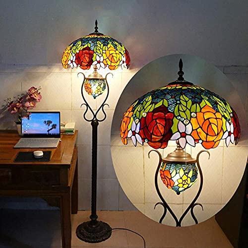 18 Zoll Wohnzimmer Stehlampe Im Tiffany-Stil, Schlafzimmer Vintage-Standleuchte Mit Nachtlicht, 66 Zoll Hohe Stehleuchte, Leselampen, Büro, Handgemachtes Buntglas Lampenschirm E27 4 Flammig