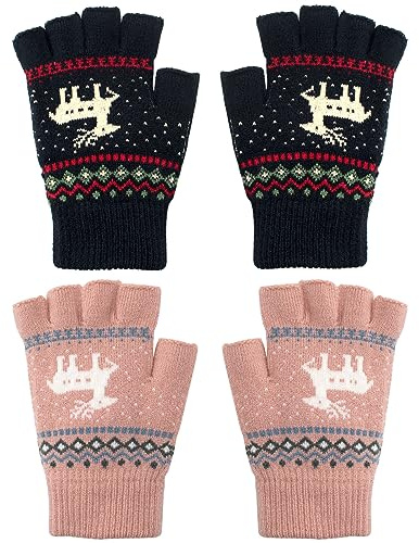 Zolunu Unisex Winter Half Finger Gloves Warm Winter Fingerless Touchscreen Gloves Stretchy Knit Typing Gloves