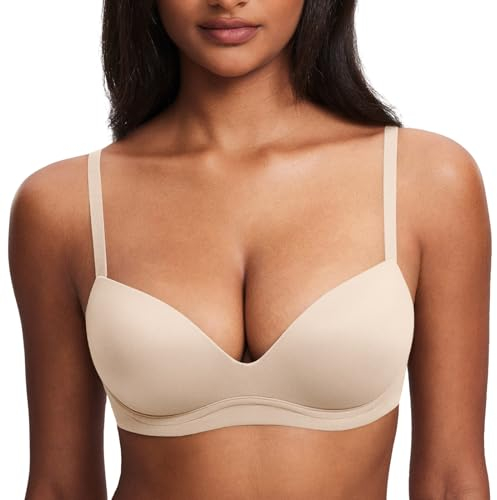 DOBREVA BH Damen ohne Bügel Push Up BHS Soft T Shirt Gepolstert Bustier Nahtlose Sleep Beige 80B
