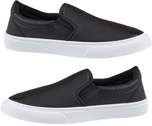 Mens Slip ON Canvas Flat Casual Boat Deck Plimsoll Espadrilles Casual Pumps Trainers Gym Shoes (Black White (PU Upper), UK Footwear Size System, Adult, Men, Numeric, Medium, 8)