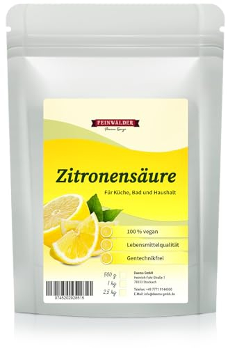 Feinwälder® Premium Zitronensäure Pulver 2,5 kg in Lebensmittelqualität (E330) für Küche und Haushalt/natürlicher Kalkentferner und Reinigungsmittel/Limonaden, Fruchtsäfte und zum Backen