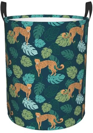 Grand panier à linge en feuille de palmier léopard - Panier de rangement pliable autonome - Grand panier à linge pliable pour jouets et chambre à coucher
