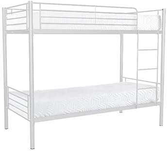 Visual Stocks Litera Juvenil Sencilla de 90x190 - Blanca o Negra - Estructura Metálica - Litera Juvenil con Escalera - Doble Infantil - Modelo BOOL (Blanco)