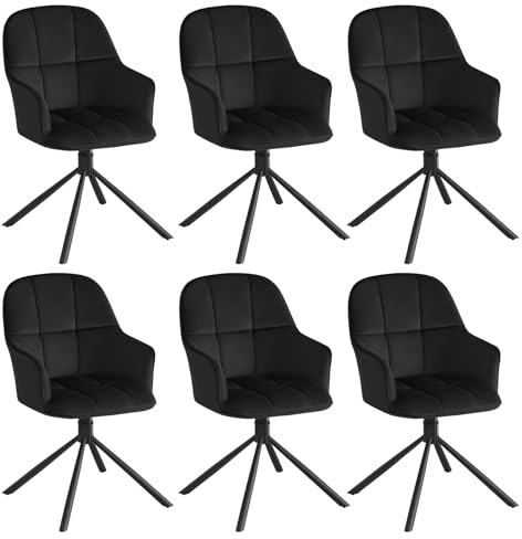 Lestarain 6er Set Esszimmerstühle drehbar, Stuhl Esszimmer, Drehstuhl, Küchenstuhl mit Armlehnen Rückenlehne, Wohnzimmerstuhl, Polsterstuhl, Sessel, Metallbeine, Samt, Schwarz, LCNI126002-1