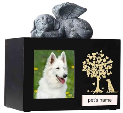 Haustier-Aschebox für Hunde, XLarge Holzurnen für Beerdigung, Einäscherungsurnen mit Fotorahmen, Gedenkbox mit schwarzem Flanell als Futter, Gedenkgeschenk für verlorene Haustiere