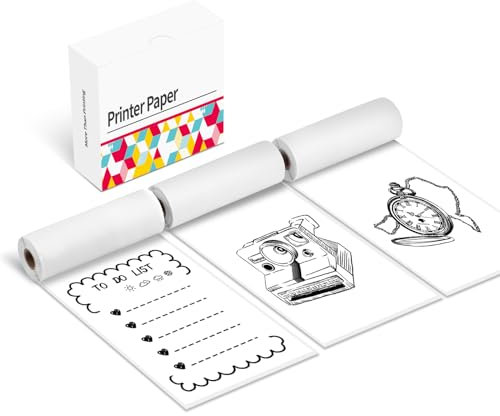 Weißes Selbstklebendes Thermopapier 77mm x 3500mm Kompatibel mit Phomemo M832/M834/M835/M03/M04AS/TP31 Sticker Drucker, Öl- und Wasserfest, Weißes Thermopapier 10 Jahre lang haltbar, 3 Rollen