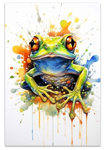 COTAIL Ungerahmte Leinwand-Wandkunst für Schlafzimmer, Büro, Wanddekoration, 61 x 40,6 cm, bunte Frösche, Wanddekorationen für Wohnzimmer, Malerei, Bilder, Kunstwerke für moderne Poster, Drucke,